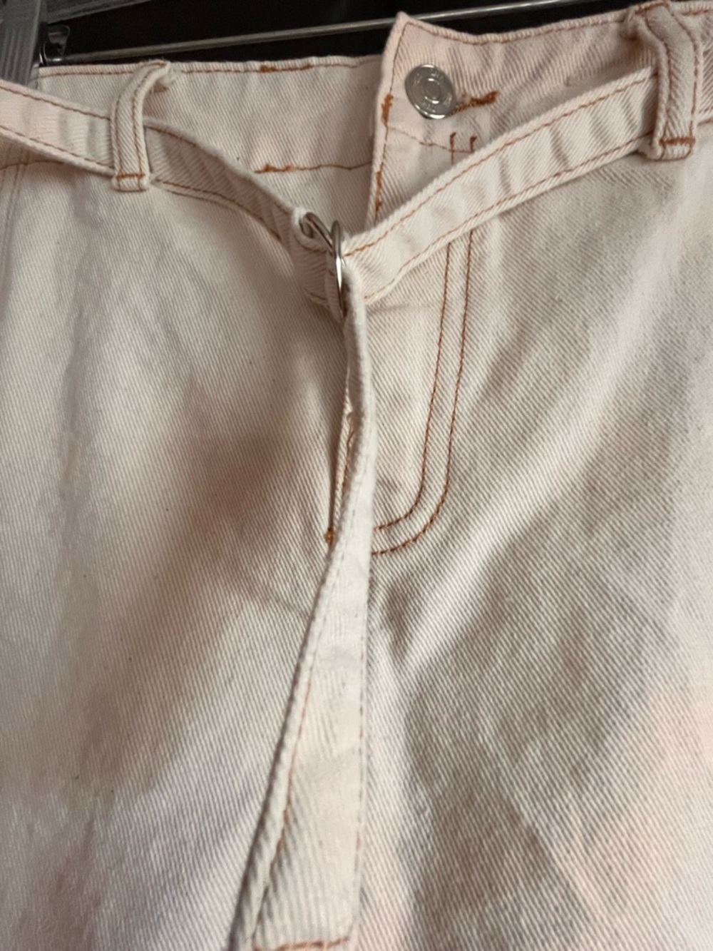Zara High-Waist Cream 100% Cotton Wide Leg Contrast Stitch Jeans Size 6 - Picture 4 of 16